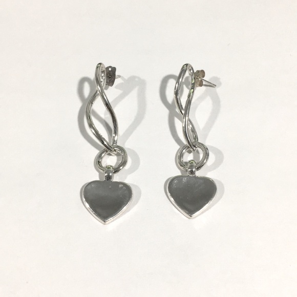 Sterling Silver Dangling Heart ❤️ Earrings - Picture 1 of 4